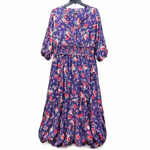 Spy Zone Exchange Maxi Dress Women Large Purple Floral Smocked Tiered Boho Rose